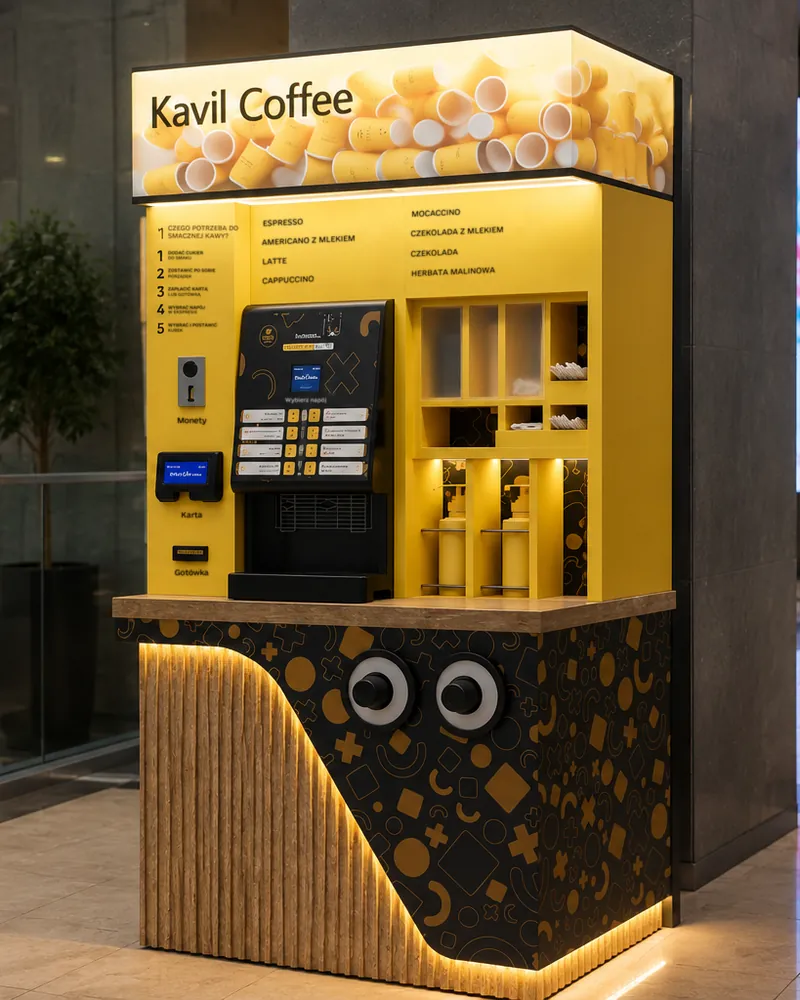 Wewnętrzna kawiarnia Kavil CUP RAIN w centrum handlowym, wizualizacja